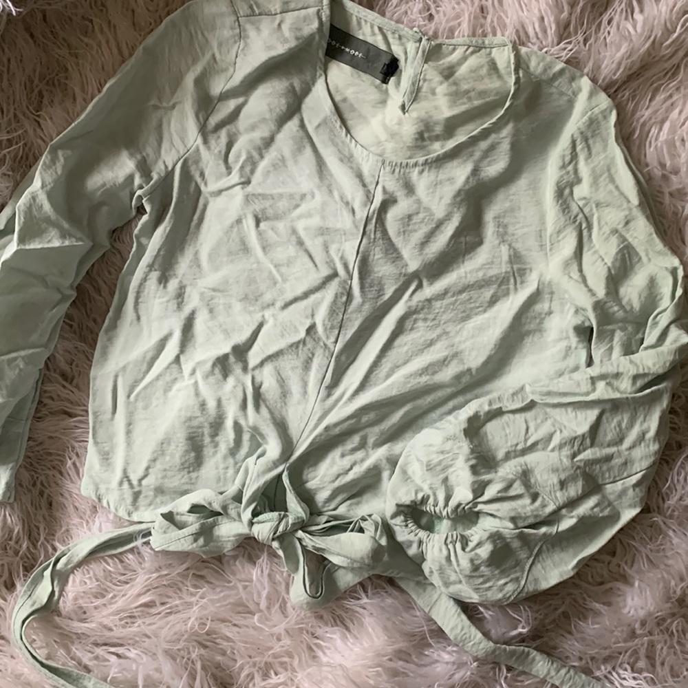 Mint green bubble sleeve tie top